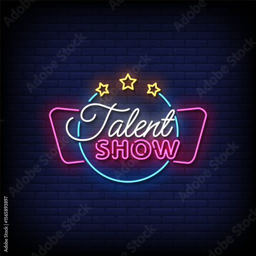 talent show neon sign with brick wall background vector