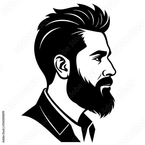 Stylish bearded man in profile wearing a suit and tie