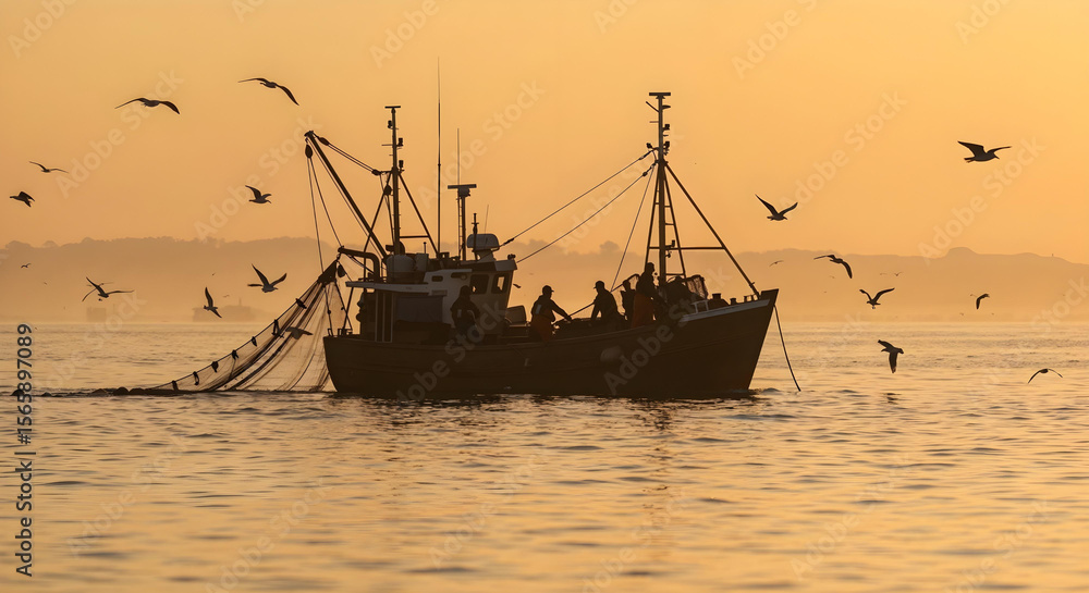 Obraz premium Fishing boat at sunset
