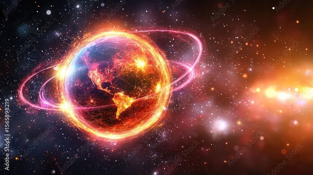 Obraz premium Cosmic explosion of earth in space celestial event digital art starry background outer space astrophysics