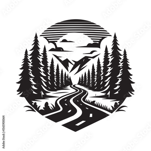 logo road in the middle of the forest