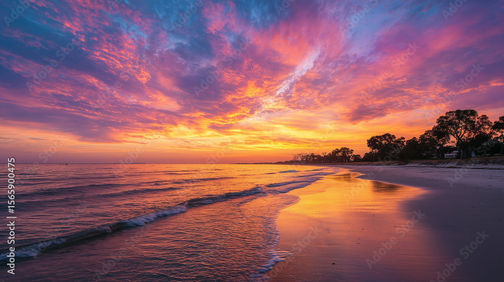Obraz premium Vibrant Beach Sunset with Colorful Sky and Reflections