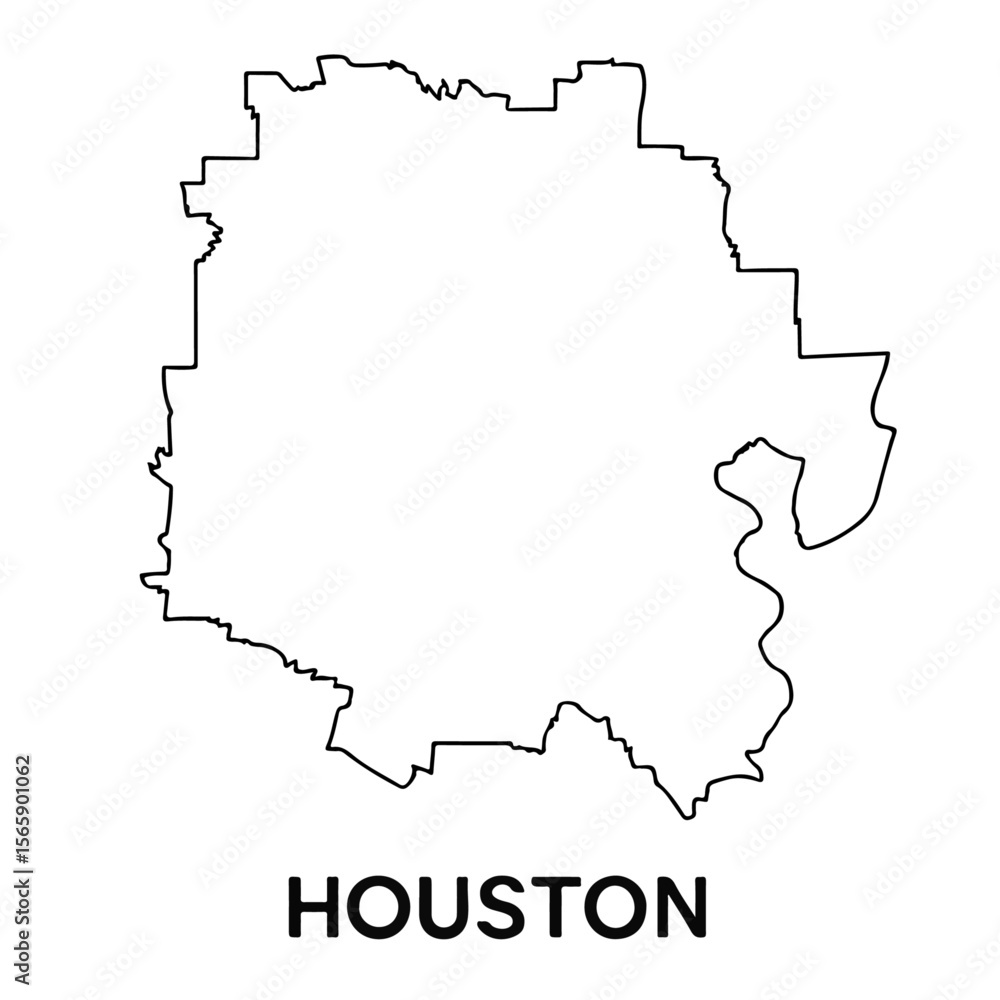 Houston City Map – Black Outline of Texas Metropolis with Bold Label on White Background Houston City Map – Black Outline of Texas Metropolis with Bold Label on White Background