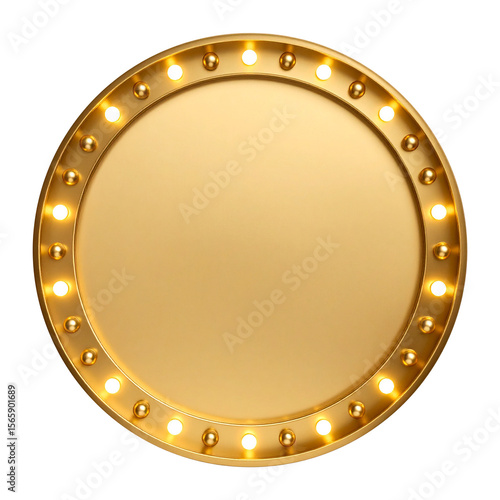 Luxurious Round Golden Frame with Spotlight Bulbs – Glamorous Decorative Element for Banners and Ads
