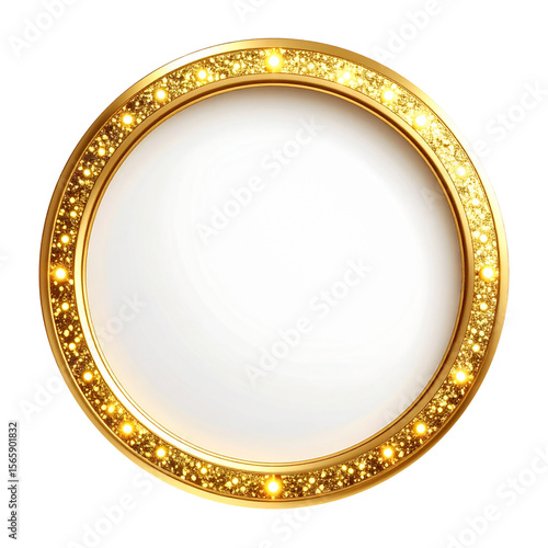 Luxurious Round Golden Frame with Spotlight Bulbs – Glamorous Decorative Element for Banners and Ads
