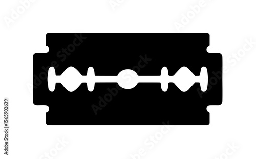 A black and white illustration of a razor blade, isolated on white background.