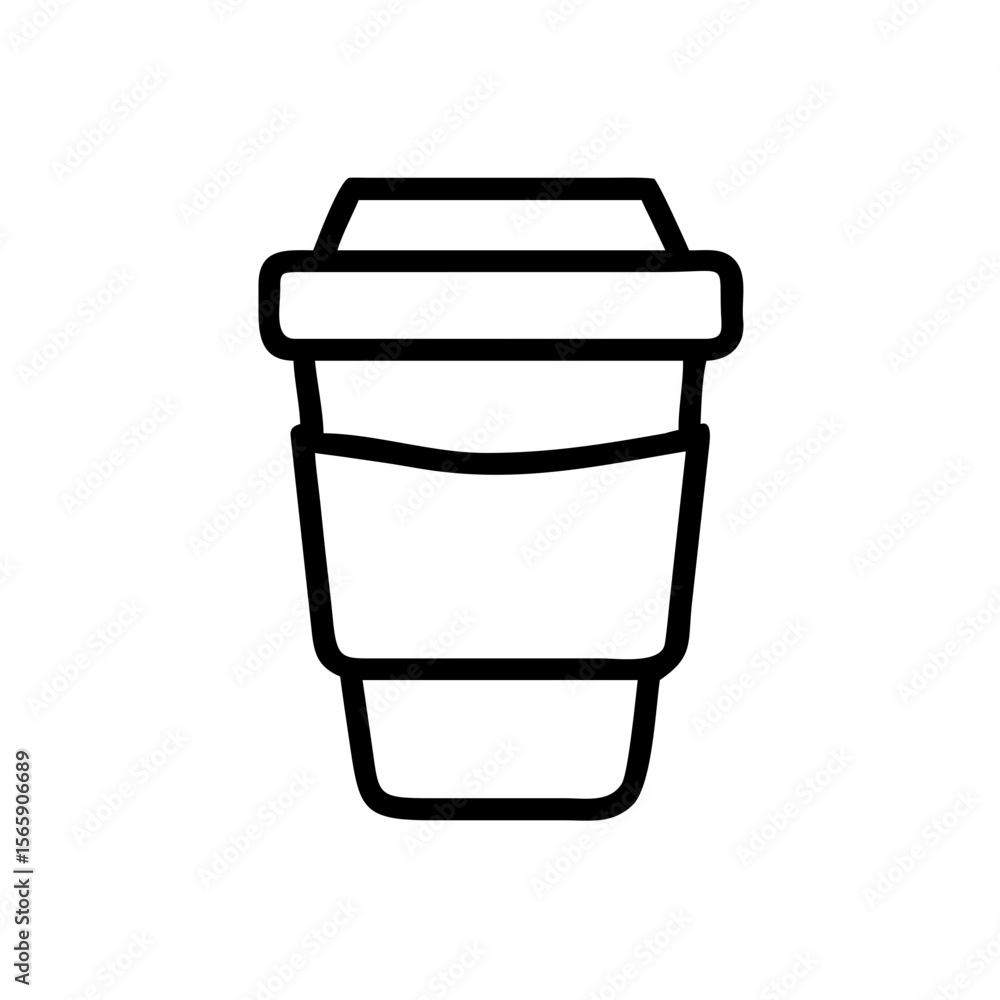 Coffee Cup Outline: Simple line art of a takeaway coffee cup with lid and sleeve, perfect for illustrating cafe culture, beverage consumption, and convenience. Coffee Cup Outline: Simple line art of a takeaway coffee cup with lid and sleeve, perfect for illustrating cafe culture, beverage consumption, and convenience.