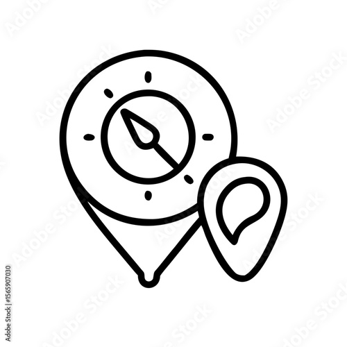 Guiding Compass: A minimalist graphic of a compass needle on a pinpoint marker, illustrating direction, navigation, and exploration, suitable for travel, adventure, and geographical concepts.