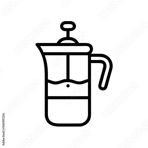 Classic French Press: A sleek, minimalist outline of a French press, perfectly capturing the simplicity of coffee brewing. A symbol of morning rituals, and cafe culture.