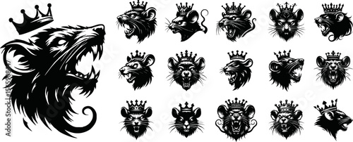 silhouette rat with crown vector logo isolated on white background