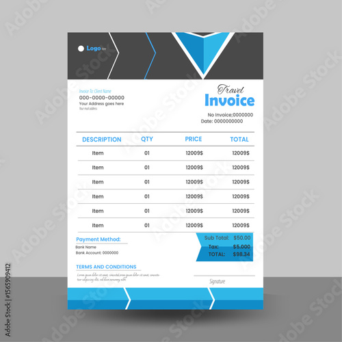 Simple and creative modern corporate clean design.easy and minimal billing for corporate invoices with 1color sets.