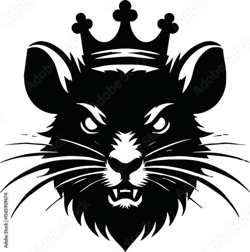 silhouette rat with crown vector logo isolated on white background