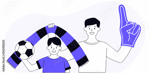Football Fans with Ball, Scarf, and Foam Finger