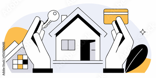 Real Estate Transaction - House, Key, and Credit Card