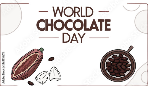 world chocolate day banner with beans and pods