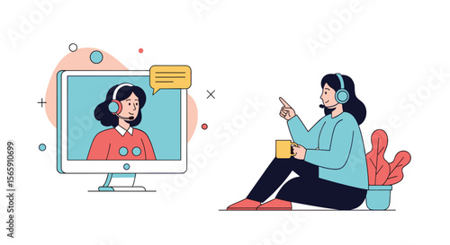 Customer service representatives communicating and assisting clients online through digital platforms and modern technology for support