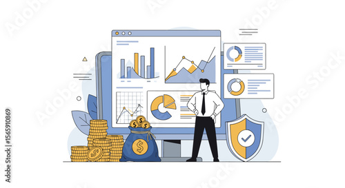 Business Professional Analyzing Financial Data Charts and Graphs Showing Growth and Investment Success
