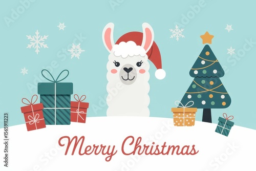 cute christmas llama greeting card background