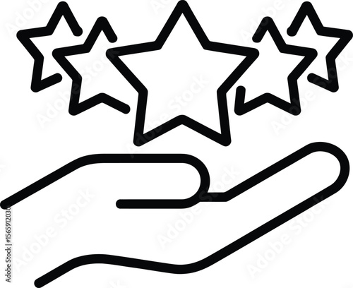 Hand Holding Five Stars: Customer Review and Quality Rating Icon