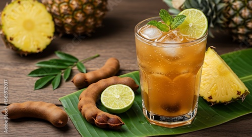 Refreshing Tropical Drink with Fresh Pineapple and Tamarind Garnish variation 2