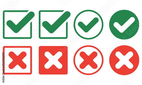 Free Download Green Check Marks and Red Cross Icons, Square and Circle Shapes on Transparent - GFXLoad