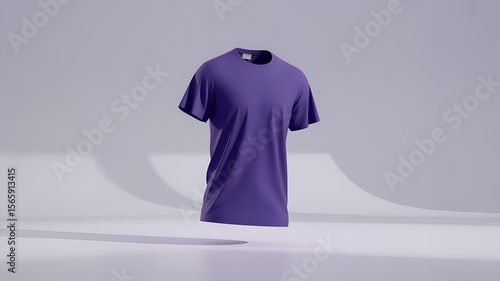 Floating Purple TShirt Mockup on a Seamless Grey Background with Soft Shadows