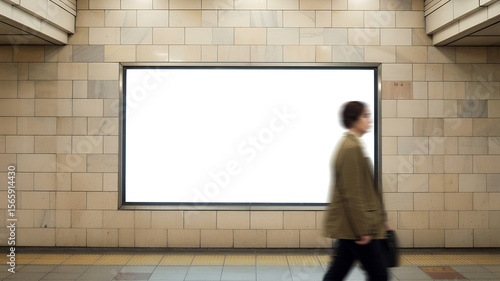 Wallpaper Mural Subway Advertisement Billboard with Person Walking, Empty White Space for Message Placement, Subway Tiles Torontodigital.ca
