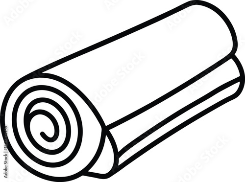 Rolled Beach Towel Line Art Illustration on White Background