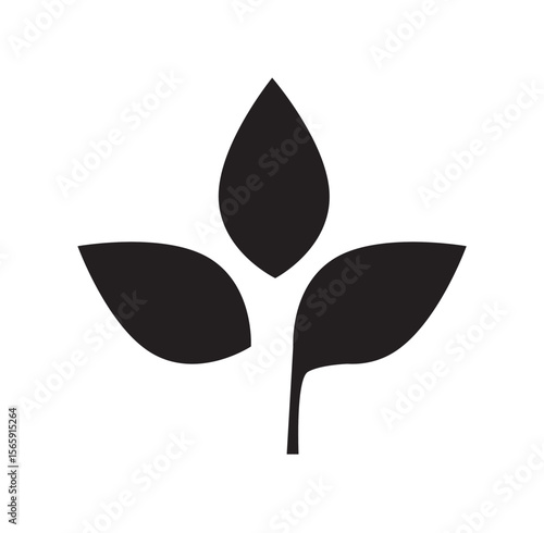 Simple black silhouette of three leaves arranged in a stylized, symmetrical design.