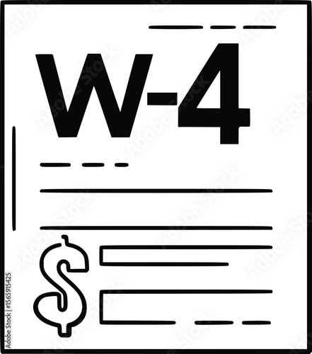Bold Vector W-4 Form: Tax Document, Simple Line Art Style