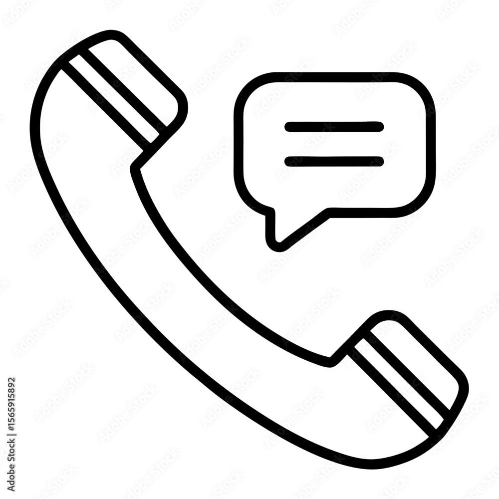 Black outline icon of a telephone handset with a speech bubble Black outline icon of a telephone handset with a speech bubble