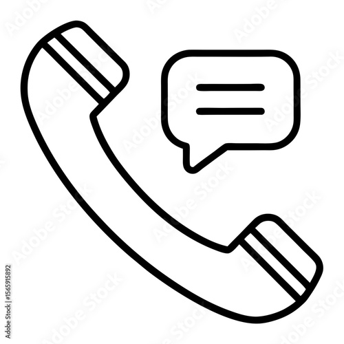 Black outline icon of a telephone handset with a speech bubble