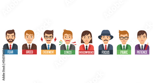 Illustration showing different emotions and feelings with cartoon character portraits
