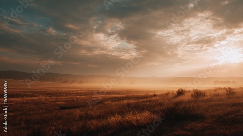 Golden hour landscape over prairie