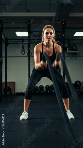 Wallpaper Mural Realistic Video of Strong Woman in Fitness Sportswear Gym Rope Workout Torontodigital.ca