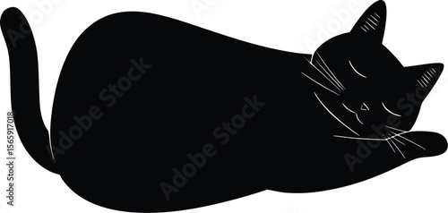 Serene Sleeping Cat: Black Vector Silhouette Illustration