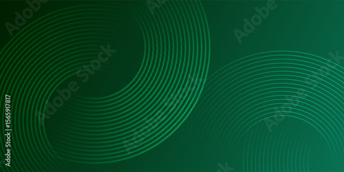 Abstract green glowing geometric lines on dark green background. Shiny circular line pattern. Futuristic tech design perfect for banners, posters, websites.