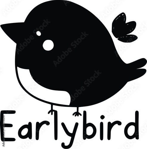 Adorable Early Bird Vector Illustration: Cute, Simple, Black Silhouette