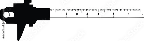 Precise Vernier Caliper Vector Illustration:  Technical Drawing, Black Silhouette