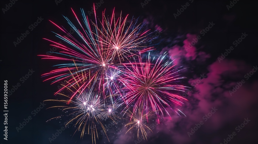 A burst of vibrant fireworks lighting up the night sky celebrating freedom and community shot with a long exposure and A burst of vibrant fireworks lighting up the night sky celebrating freedom and community shot with a long exposure and
