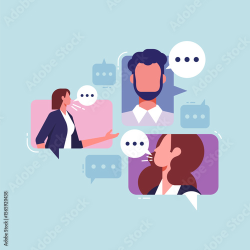 Business communication via internet concept, group of young people having a video conference online, online conversation and brainstorming, business and work