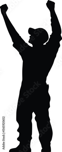 Triumphant Man Silhouette: Vector Illustration, Joyful, Celebratory Pose