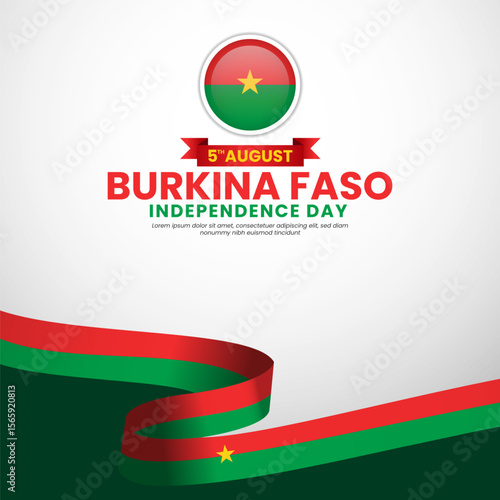 Burkina faso independence day Square banner background with waving ribbon flag