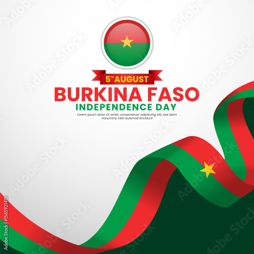 Burkina faso independence day Square banner background with waving ribbon flag
