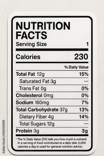 A detailed nutrition facts label showing dietary information for food, highlighting calories, fat, and daily values for health awareness.