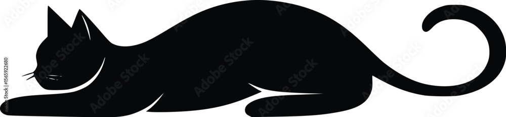 Fototapeta premium Elegant Vector Silhouette: Relaxed Black Cat Design Element