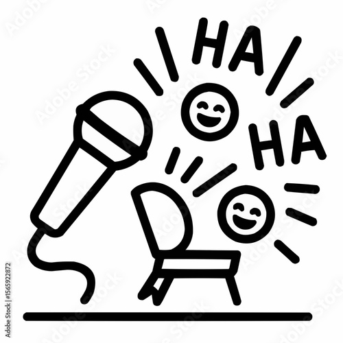 Microphone with laughter sounds bursting out. Uncontrollable giggles