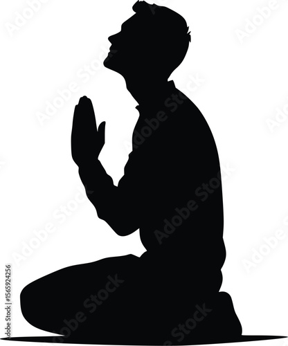 Vector Silhouette: Man Kneeling in Prayer, Humble and Hopeful Pose