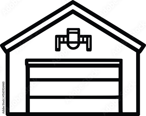 Simple vector garage icon: industrial building illustration