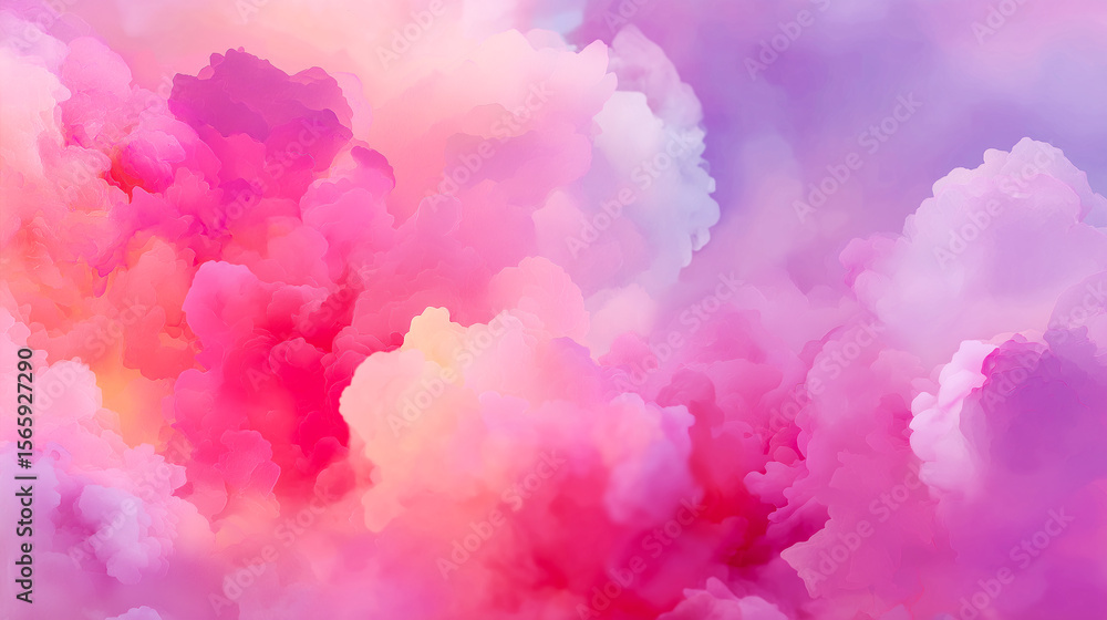 Fototapeta premium Dreamy abstract cloudscape with vibrant pink, purple, and white tones. Ideal for backgrounds, digital art, and creative design projects. 